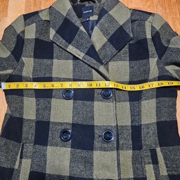 Rampage Plaid Peacoat Womens L Olive Black Classic Double Breasted‎ Y2K Fall - Picture 10 of 12